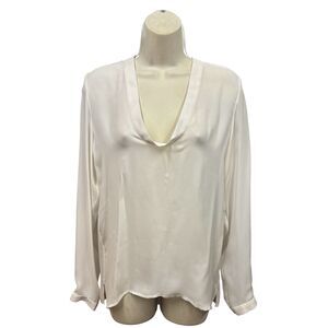 JI OH Long Sleeve Liw V Neck Silk Blouse in White NWT Size 4